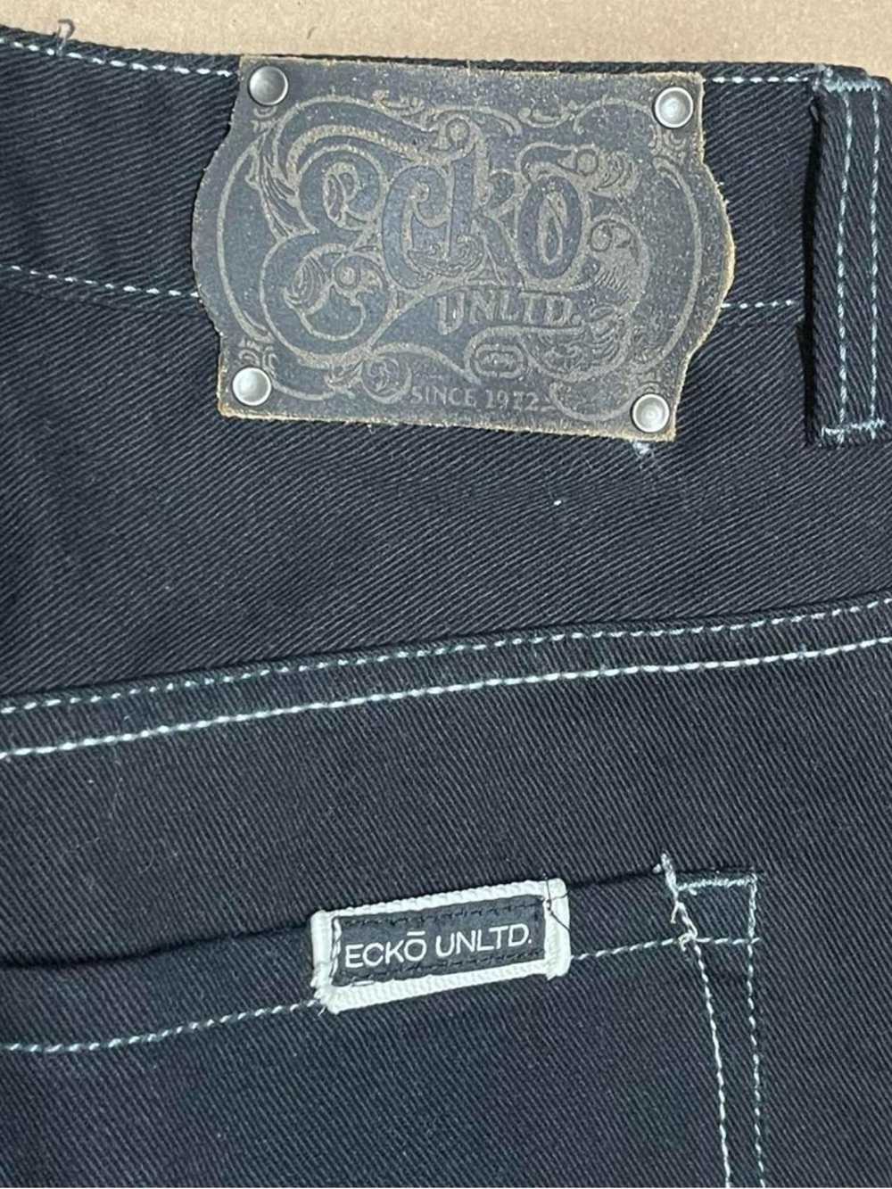 Ecko Unltd Jeans Mens 42x28 Black Denim Loose Fit Embroidered Pockets Baggy Y2K - Picture 4 of 10